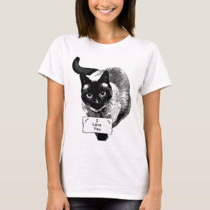 Lustige siamesische Katzen-Holding, "ich Liebe, T-Shirt