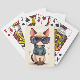 Lustige siamesische Kawaii-Katze Spielkarten
