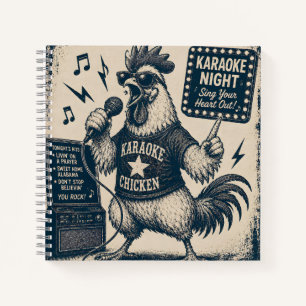 Lustige singende Hahn Vintage-Musik-Illustration Notizbuch
