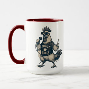 Lustige singende Hahn Vintage-Musik-Illustration Tasse