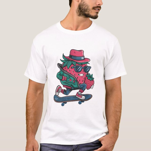 Lustige Skateboarderbeere coole Erdbeere T-Shirt (Vorderseite)