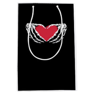 Lustige Skelett-Herz-Hände Klassischer Look Mittlere Geschenktüte