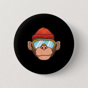 Lustige Ski-Affen-Brille Gorilla Skifahren Berg G Button