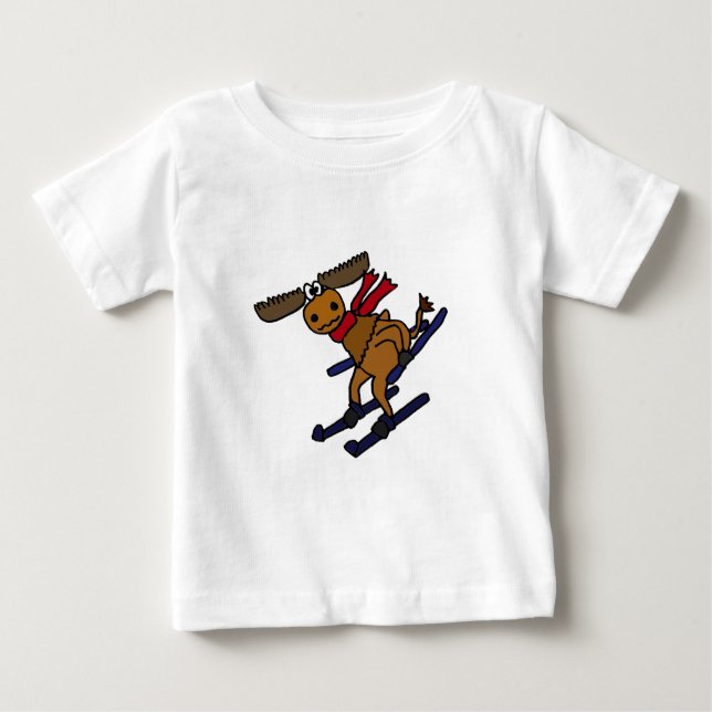 Lustige Skifahren-Elche Baby T-shirt (Vorderseite)