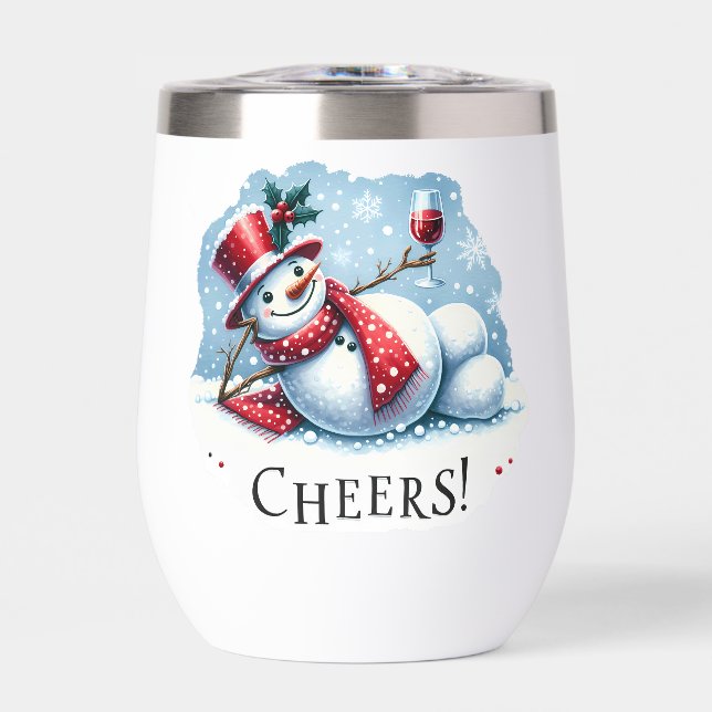 Lustige Snowman Drinks Wein personalisiert (Vorderseite)