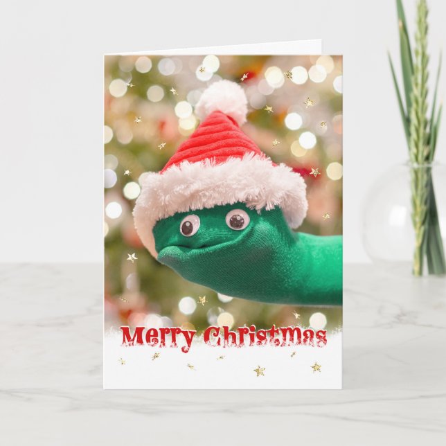 Lustige Sockenpuppet-Weihnachtskarte Feiertagskarte (Vorderseite)