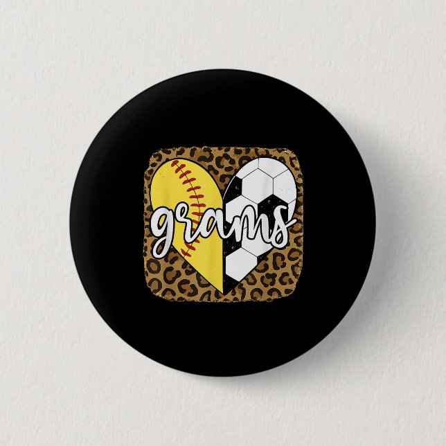 Lustige Softball-Fußball-Grams Herz Leopard  Button (Vorderseite)
