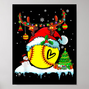Lustige Softball-Weihnachts-Rentier-Santa-Hut-Lich Poster