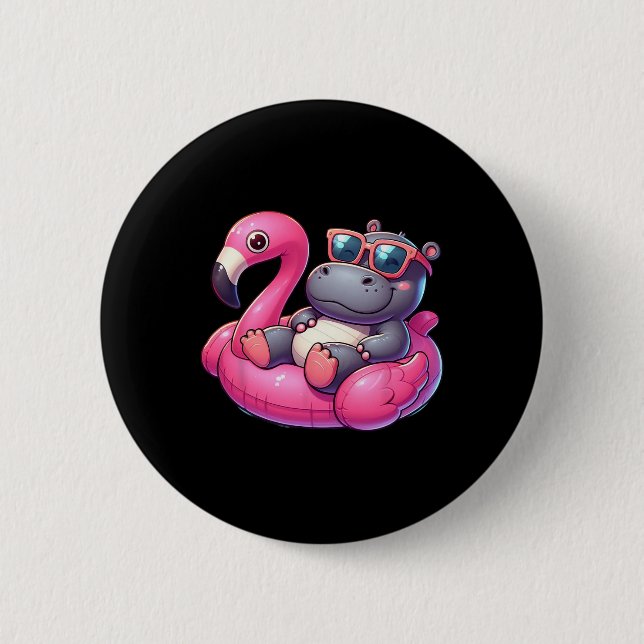 Lustige Sommer Nilpferd Rosa Poolparty Hawaiian So Button (Vorderseite)