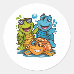 Lustige Sommer-Schildkröten-Truppe Kinder-Strand-D Runder Aufkleber