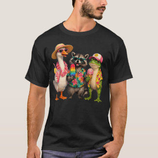 Lustige Sommer-Squad-Vacation-Gans-Waschbär-Frosch T-Shirt
