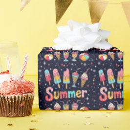 Lustige Sommergrafiken auf Schwarz Geschenkpapier