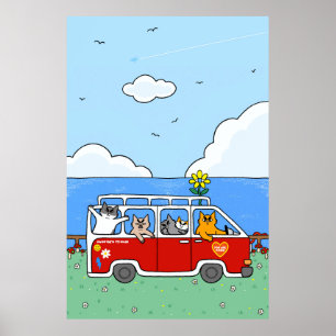 Lustige Sommerstimmung Katzen Retro Surf Van Poster