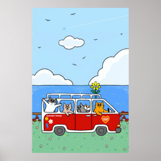 Lustige Sommerstimmung Katzen Retro Surf Van Poster