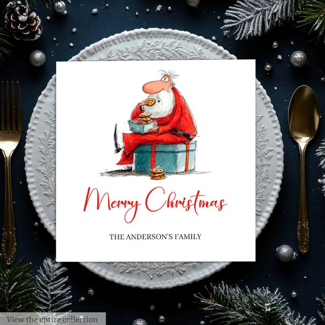 Lustige Sonderbare Weihnachtsmann-Wasserfarben-Wei Serviette (Funny Quirky Santa Watercolor Christmas Napkins)