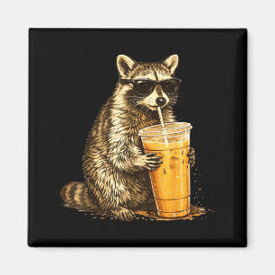 Lustige Sonnenbrille Waschbär trinkt Eiskaffee Magnet
