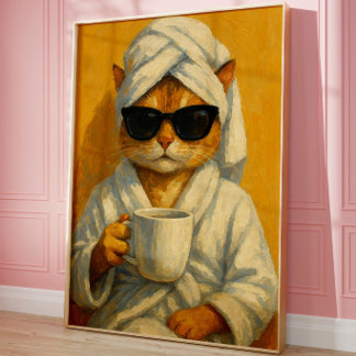Lustige Spa-Katzen-Wandkunst | Entspannende Orange Poster