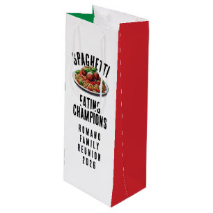 Lustige Spaghetti-Ess-Champions Familienzusammenku Geschenktüte Für Weinflaschen