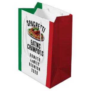 Lustige Spaghetti-Ess-Champions Familienzusammenku Mittlere Geschenktüte
