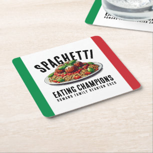 Lustige Spaghetti-Ess-Champions Familienzusammenku Rechteckiger Pappuntersetzer