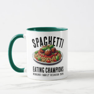Lustige Spaghetti-Ess-Champions Familienzusammenku Tasse