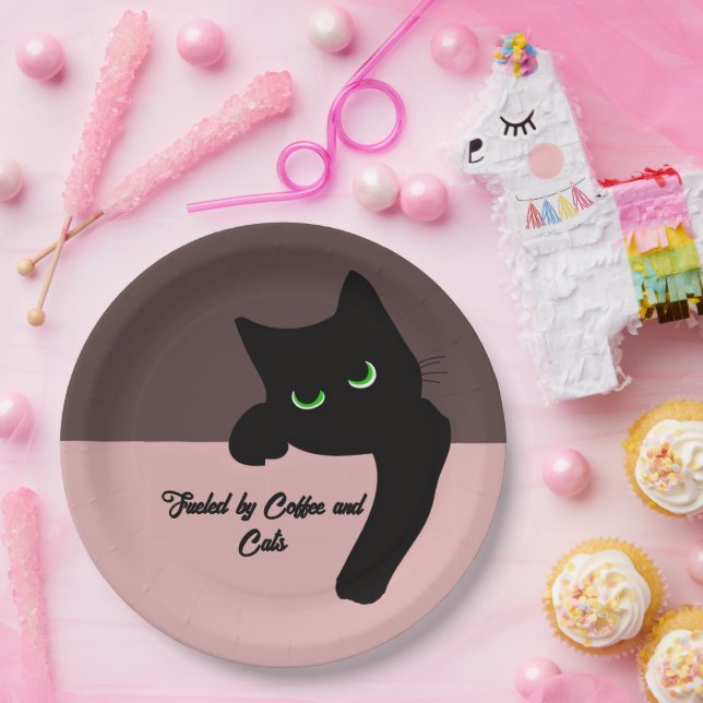 Lustige spähende schwarze Katze, individuelle Ästh Pappteller (Party)