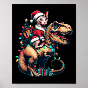 Lustige Sphynx-Katze reitet auf Santa T-Rex Vintag Poster