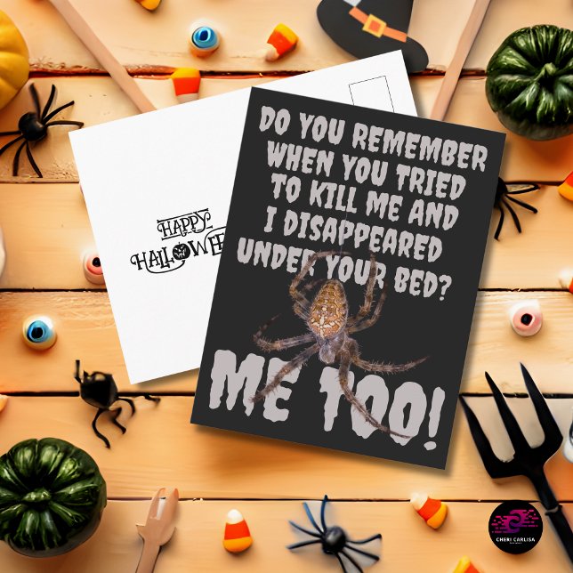 Lustige Spinne Rache Halloween Postkarte (Send this to someone who “doesn’t like spiders.” 🕷️)