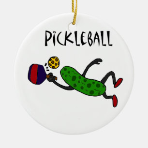 Lustige Springenessiggurke, die Pickleball spielt Keramik Ornament
