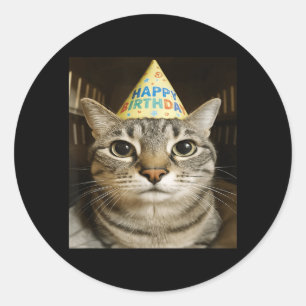 Lustige starrende Meme-Katze Geburtstagsgruß S Jun Runder Aufkleber