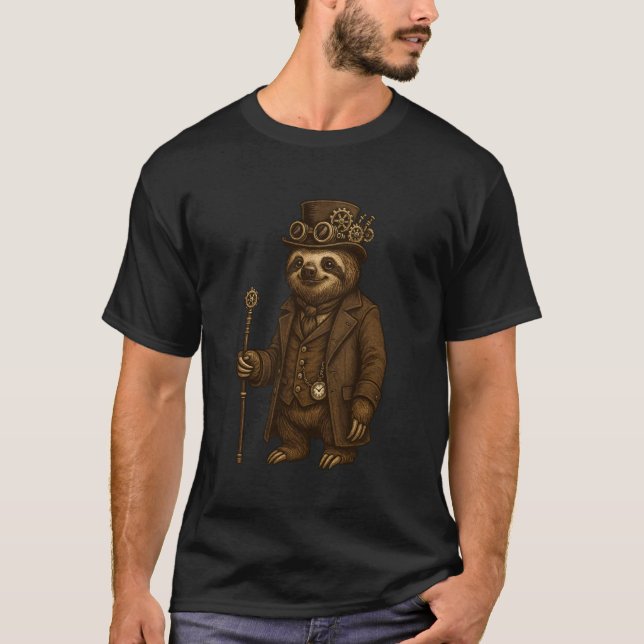 Lustige Steampunk-Faultier-Kunst T-Shirt (Vorderseite)