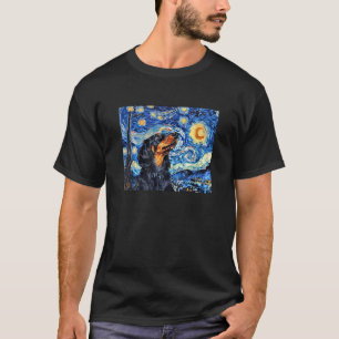 Lustige Sternennacht Schwarzer Langhaar-Dachshund T-Shirt