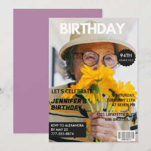 Lustige stilvolle Fotomagazin 94. Geburtstag Einladung
