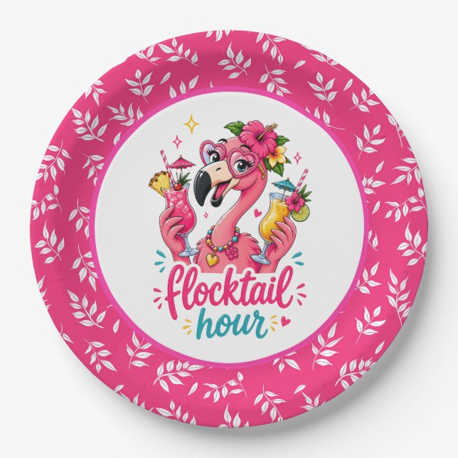 Lustige Strand rosa Flamingo Flocktail-Party  Pappteller (Vorderseite)