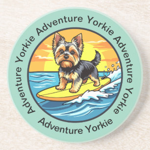 Lustige Strand-Yorkshire-Terrier-Surfer-Getränkeun Getränkeuntersetzer