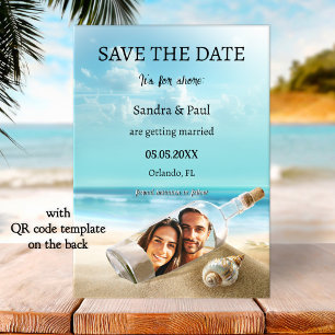 Lustige Strandflaschen-Hochzeit-Einladungskarte zu Save The Date