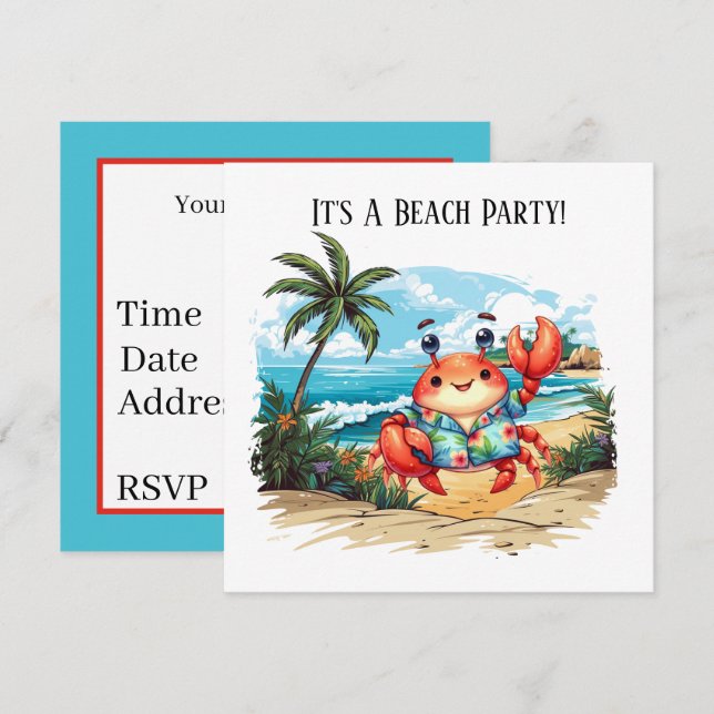 Lustige Strandkrabbenparty  Einladung (Vorne/Hinten)