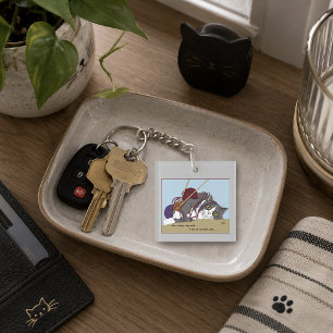 Lustige Strickkatze verhedderte Wolle Hobby Humor Schlüsselanhänger
