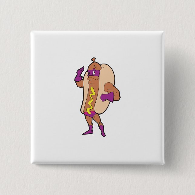 lustige Superheld-Hotdog-Figur Button (Vorderseite)