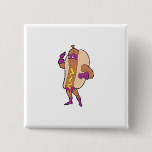lustige Superheld-Hotdog-Figur Button