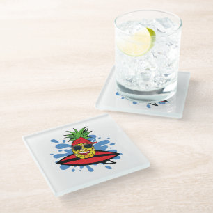 Lustige Surfende Ananas Glasuntersetzer