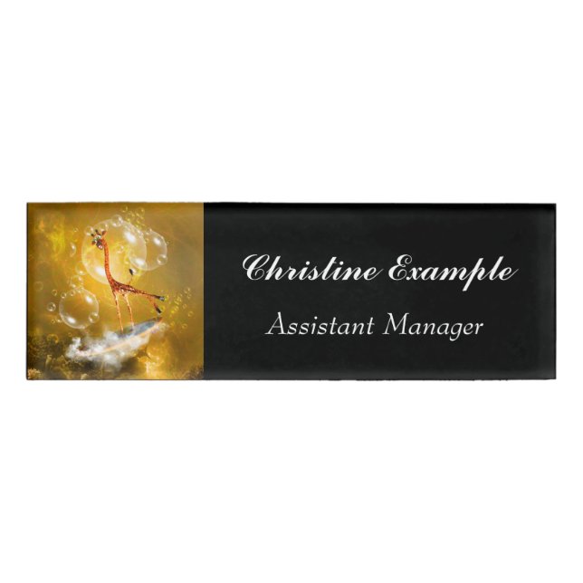 Lustige surfende Giraffe Namenschild (Vorderseite)