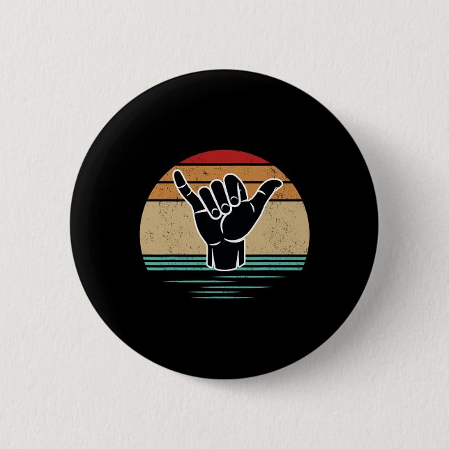 Lustige Surfer-Handgeste Shaka Vintage Retro Surfe Button (Vorderseite)