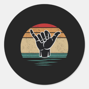 Lustige Surfer-Handgeste Shaka Vintage Retro Surfe Runder Aufkleber