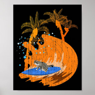 Lustige Surfer-Tier-Katze Surfboard Ozean Sportwel Poster