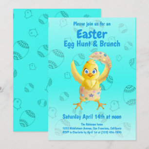 Lustige süße gelbe Küken-Oster-Eiersuch-Party Einladung