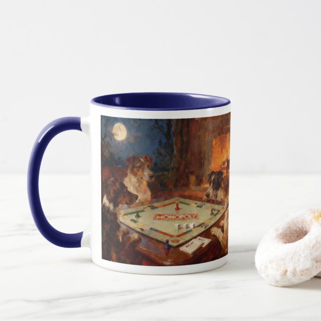 Lustige süße Hunde spielen ein Brettspiel Kaffee  Tasse (Mit Donut)