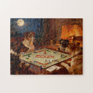 Lustige süße Hunde spielen ein Brettspiel Puzzle