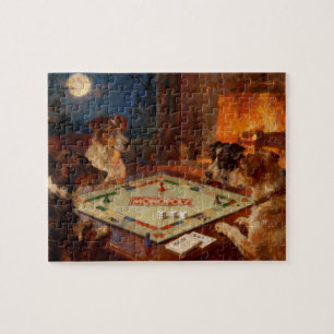 Lustige süße Hunde spielen ein Brettspiel Puzzle