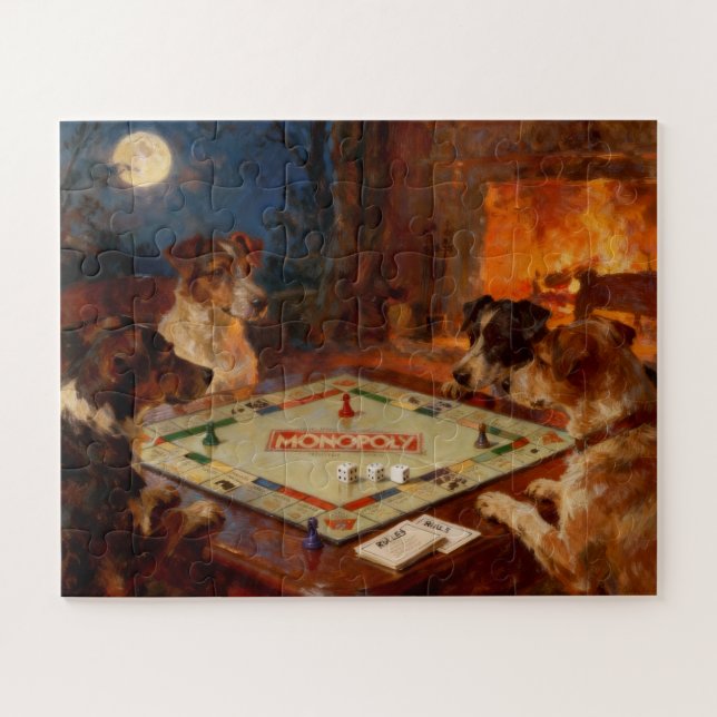 Lustige süße Hunde spielen ein Brettspiel Puzzle (Horizontal)